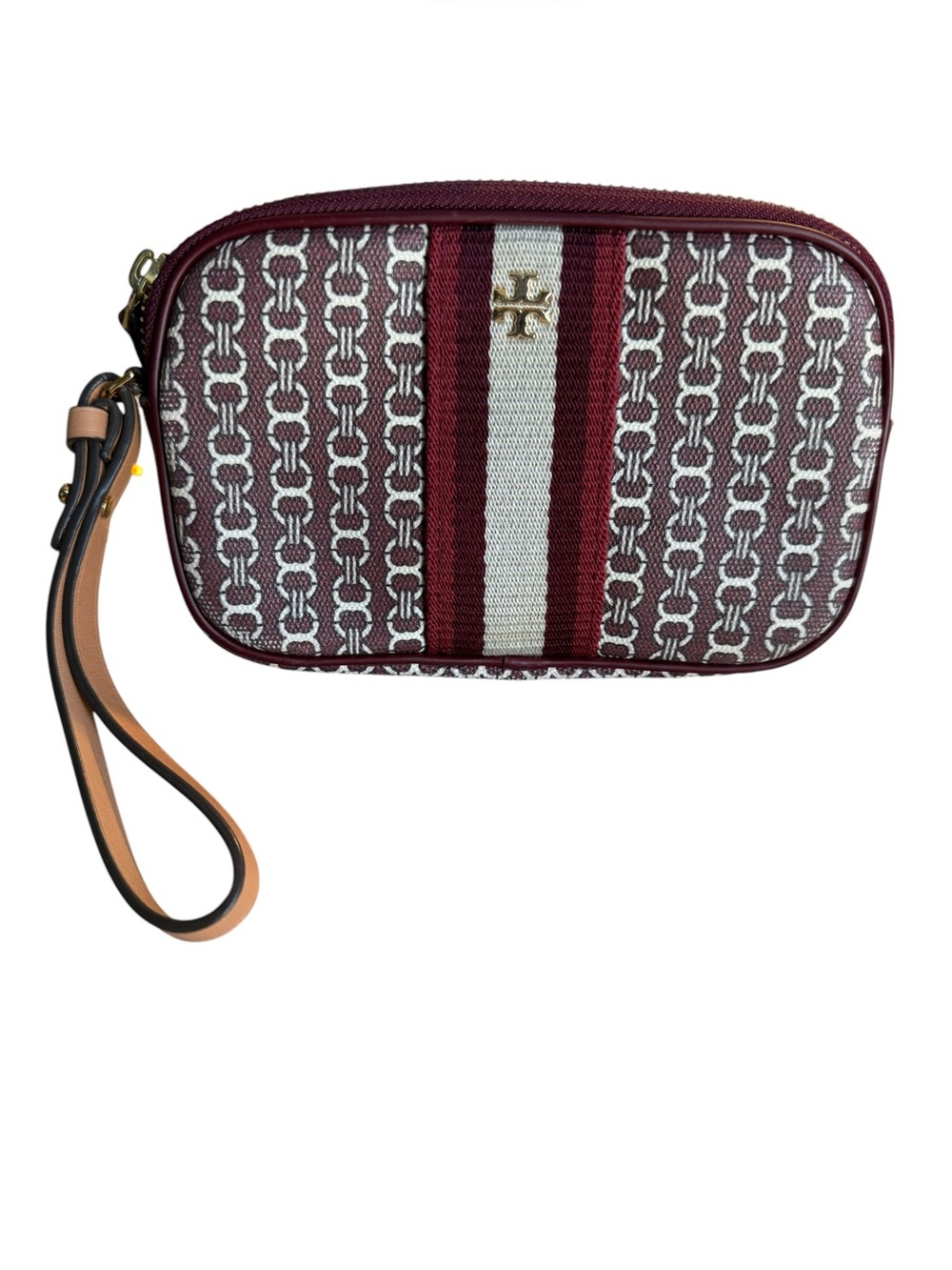 Tory Burch Burgundy Printed Wristlet-EUC